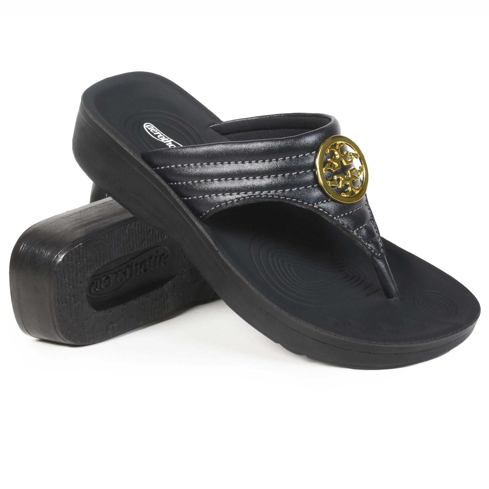 Aerothotic - Women's Walking Thong Sandals, Idelle - Black (L0360)